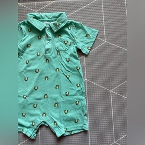 First impressions|Baby boy Mint Green Polo Romper with ditsy frog print•Novelty